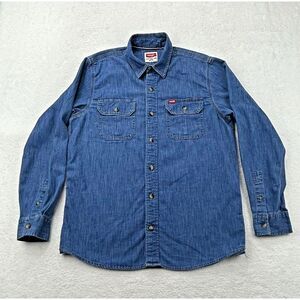 Wrangler Shirt Men M Blue Denim Western Cowboy Chambray‎